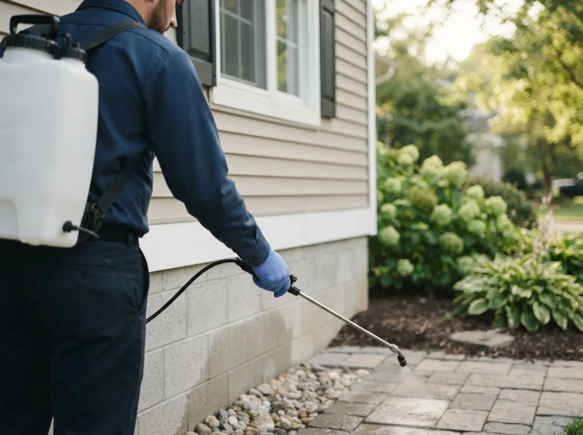Pest control technician inspecting a home in Broomfield, CO